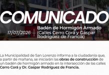 Inician obras de badén de hormigón armado en la intersección de las calles Cerro Corá y Dr. Gaspar Rodríguez de Francia