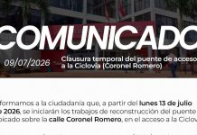 Trabajo de reconstrucción de puente sobre Coronel Romero en el acceso a la ciclovía se iniciará el lunes